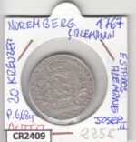 CR2409 MONEDA ALEMANIA 20 KREUZER 1767 PLATA