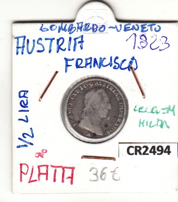 imagen-13-15105.jpg CR2494 MONEDA AUSTRIA 1/2 LIRA 1823 PLATA - Imagen 1