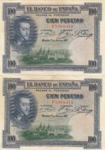 CRBS0913 PAREJA CORRELATIVA BILLETES ESPAÑA 100 PESETAS 1925 MBC