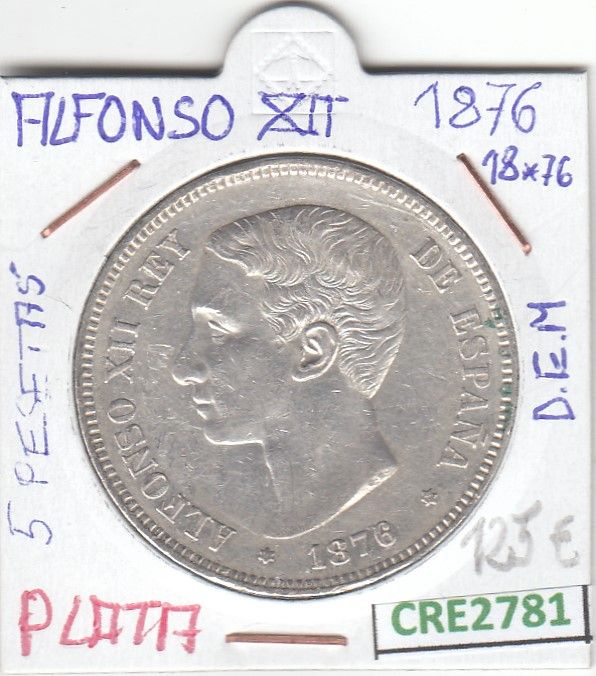 imagen-13-15155.jpg CRE2781 MONEDA ESPAÑA 5 PESETAS ALFONSO XII 1876 *18*76 DEM PLATA - Imagen 1