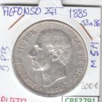 CRE2791 MONEDA ESPAÑA 5 PESETAS ALFONSO XII 1885 *18 *86 MSM PLATA