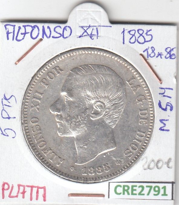 imagen-13-15165.jpg CRE2791 MONEDA ESPAÑA 5 PESETAS ALFONSO XII 1885 *18 *86 MSM PLATA - Imagen 1