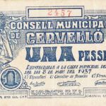 CRBL0076 BILLETE ESPAÑA CONSEJO MUNICIPAL CERVELLO 1 PESETA 1937 BC