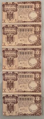 CRBL0087 LOTE 5 DECIMOS LOTERIA NACIONAL 12 DE FEBRERO 1943 EBC