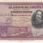 CRBS0988 BILLETE ESPAÑA 50 PESETAS 1928 SELLO DE ANULADO MBC+