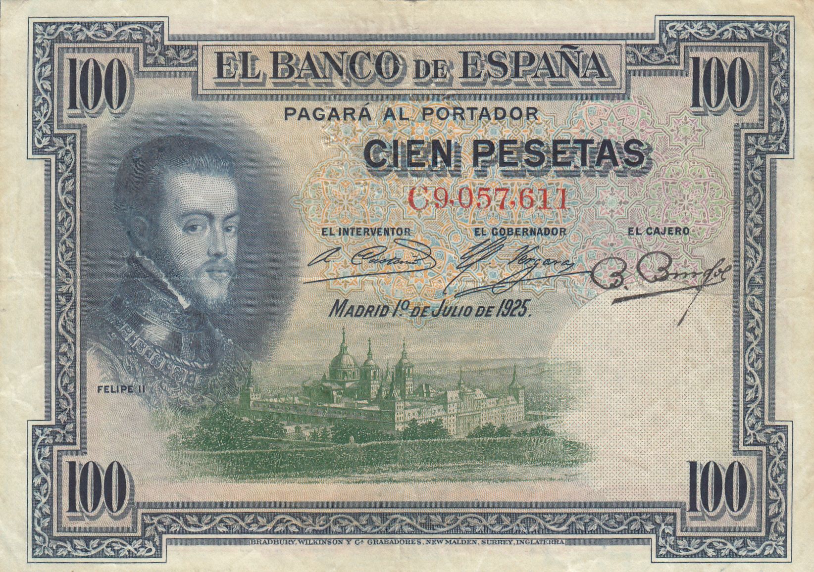 imagen-13-15625.jpg CRBS1061 BILLETE ESPAÑA 100 PESETAS 1925 CON RESELLO USADO - Imagen 1
