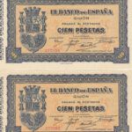 CRBL0095 PAREJA CORRELATIVA BILLETES ESPAÑA 100 PESETAS DE GIJON 1937 SIN CIRCULAR