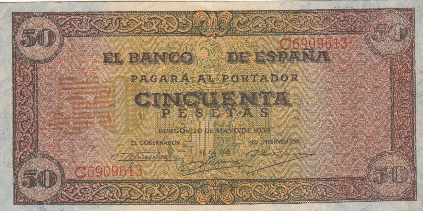 imagen-13-15710.jpg CRBS1003 BILLETE ESPAÑA 50 PESETAS 1938 PUNTOS DE AGUJA MBC+ - Imagen 1