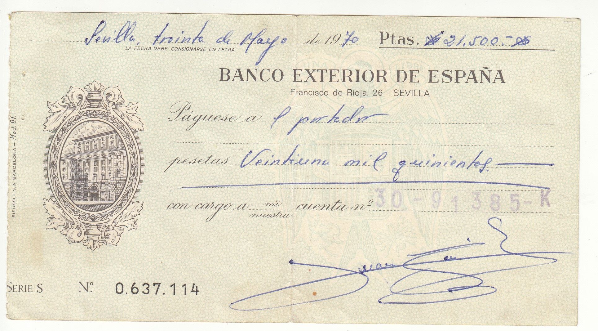 imagen-13-15739.jpg CRBL0094 BILLETE ESPAÑA LOCAL PAGARE BEX 1970 MBC - Imagen 1