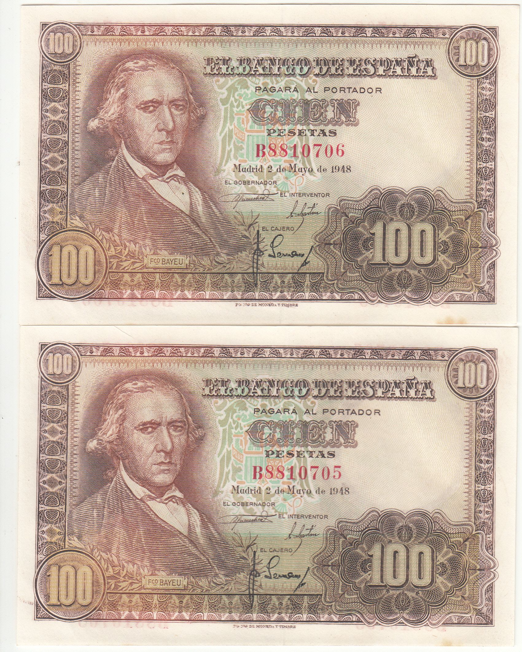 imagen-13-15753.jpg CRBS1077 PAREJA CORRELATIVA BILLETES ESPAÑA 100 PESETAS 1948 SIN CIRCULAR - Imagen 1