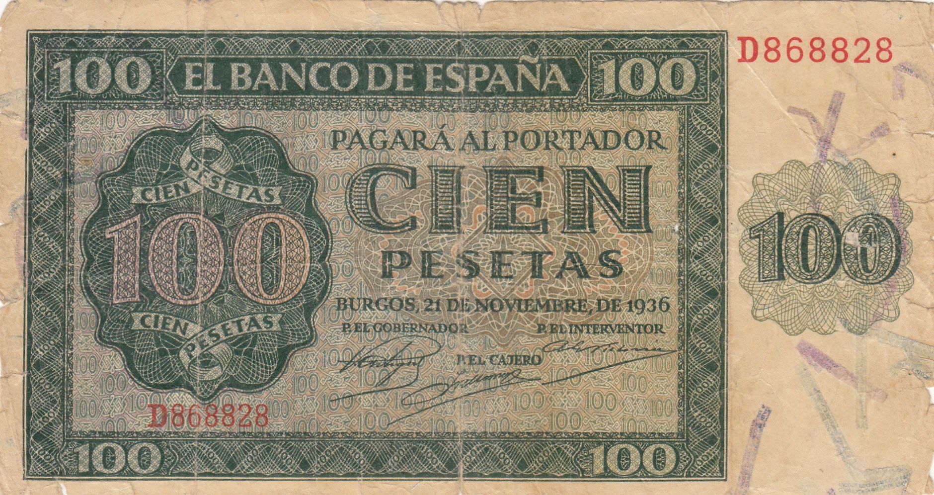 imagen-13-15887.jpg CRBS1130 BILLETE ESPAÑA 100 PESETAS 1936 USADO - Imagen 1