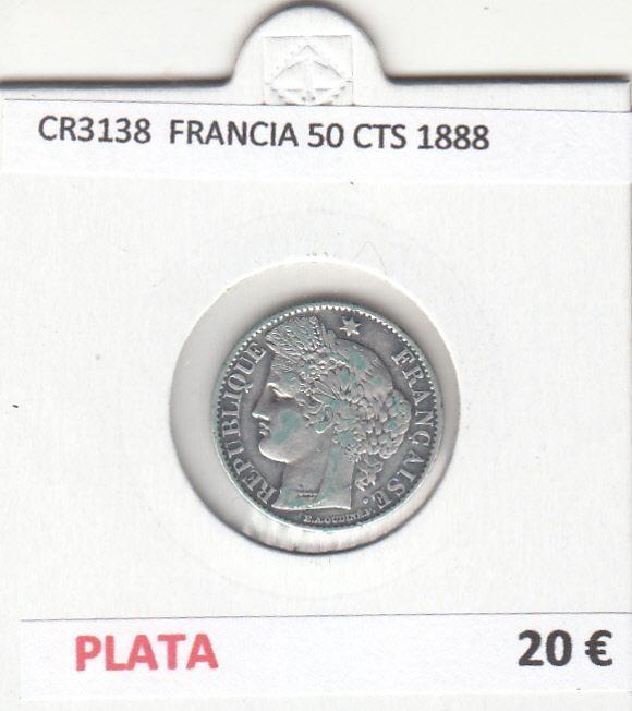 imagen-13-16029.jpg CR3138 MONEDA FRANCIA 50 CENTIMOS 1888 MBC PLATA - Imagen 1