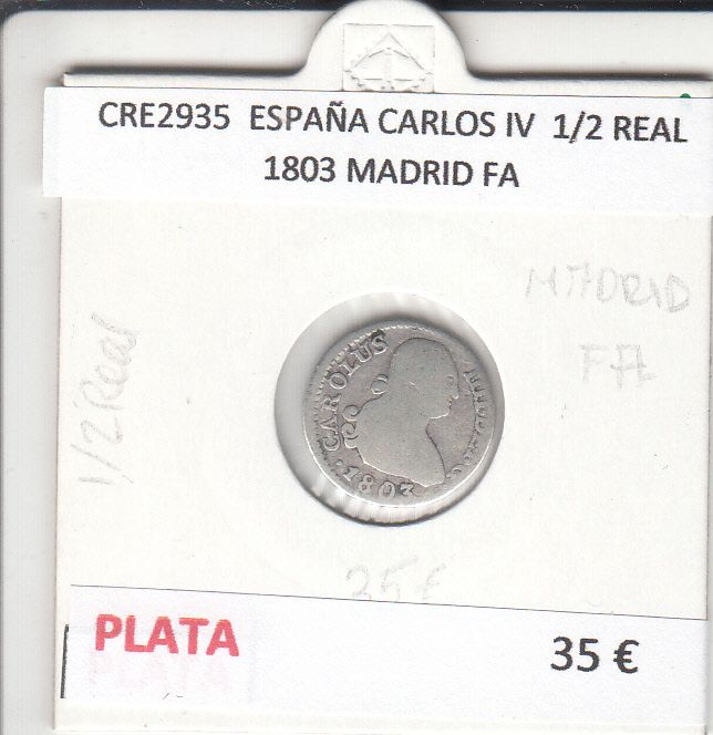 imagen-13-16060.jpg CRE2935 MONEDA ESPAÑA CARLOS IV 1/2 REAL 1803 MADRID FA PLATA - Imagen 1