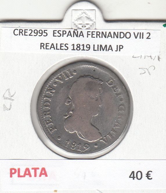 imagen-13-16089.jpg CRE2995 MONEDA ESPAÑA FERNANDO VII 2 REALES 1819 LIMA JP PLATA - Imagen 1