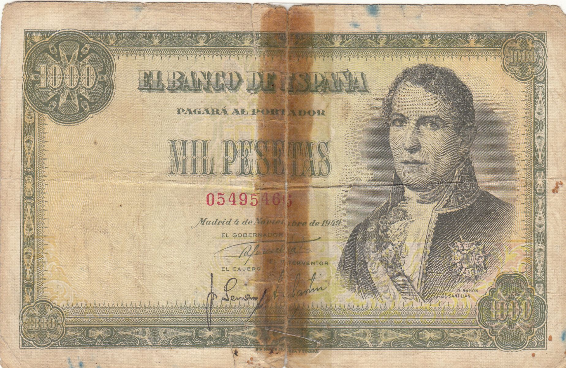imagen-13-16222.jpg CRBS1145 BILLETE ESPAÑA 1000 PESETAS 1949 SIN SERIE USADO - Imagen 1