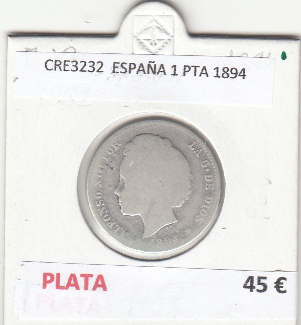 imagen-13-16326.jpg CRE3232 MONEDA ESPAÑA 1 PESETA 1894 PLATA - Imagen 1