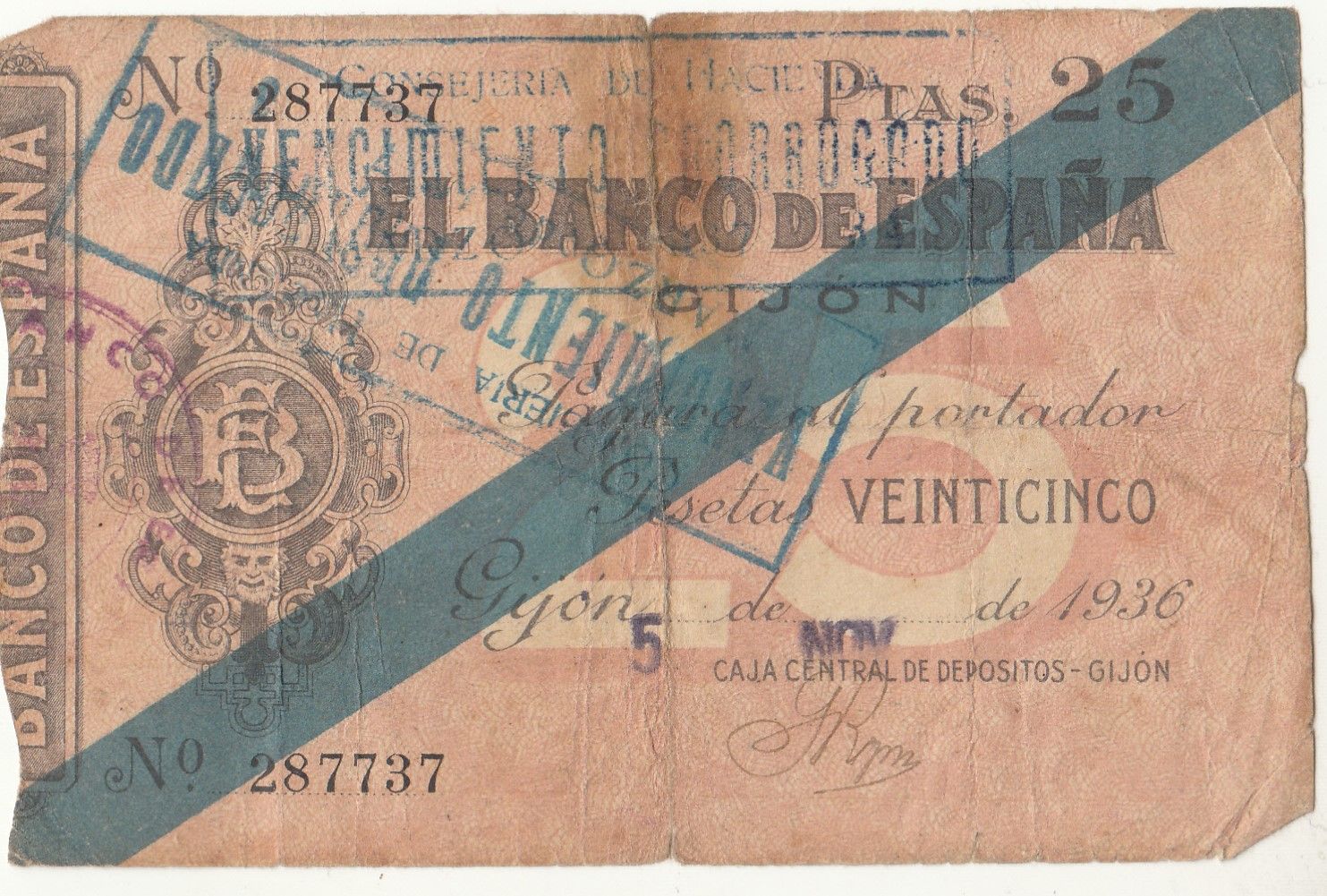 imagen-13-16522.jpg CRBL0144 BILLETE LOCAL GIJON 25 PESETAS MC - Imagen 1