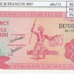 BILLETE BURUNDI 20 FRANCOS 2007 P-27d.5 SIN CIRCULAR