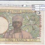 BILLETE AFRICA OCC. FRAN. 5 FRANCOS 1938 P-21a.6 MBC-