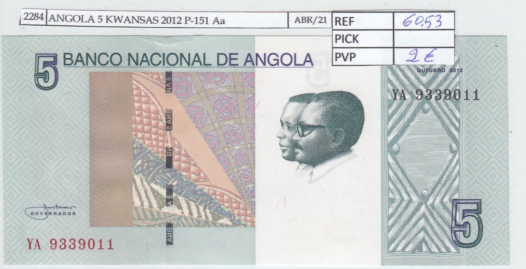 imagen-13-16708.jpg BILLETE ANGOLA 5 KWANSAS 2012 P-151 SERIE YA SIN CIRCULAR - Imagen 1