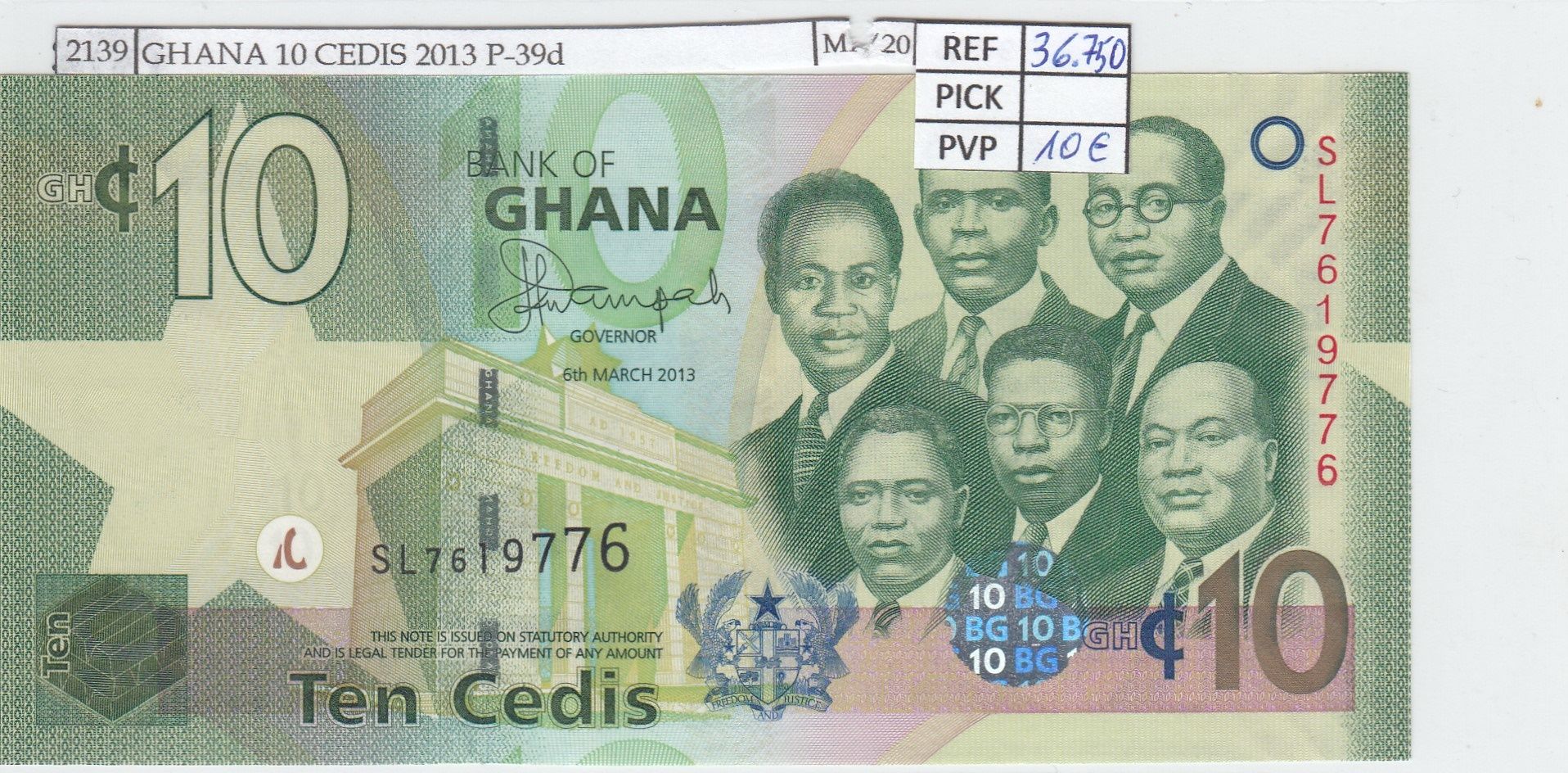 imagen-13-16832.jpg BILLETE GHANA 10 CEDIS 2013 P-39d SIN CIRCULAR - Imagen 1