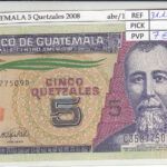 BILLETE GUATEMALA 5 QUETZALES 2008 P-116