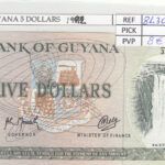 BILLETE GUYANA 5 DOLARES 1992 P-22f.2