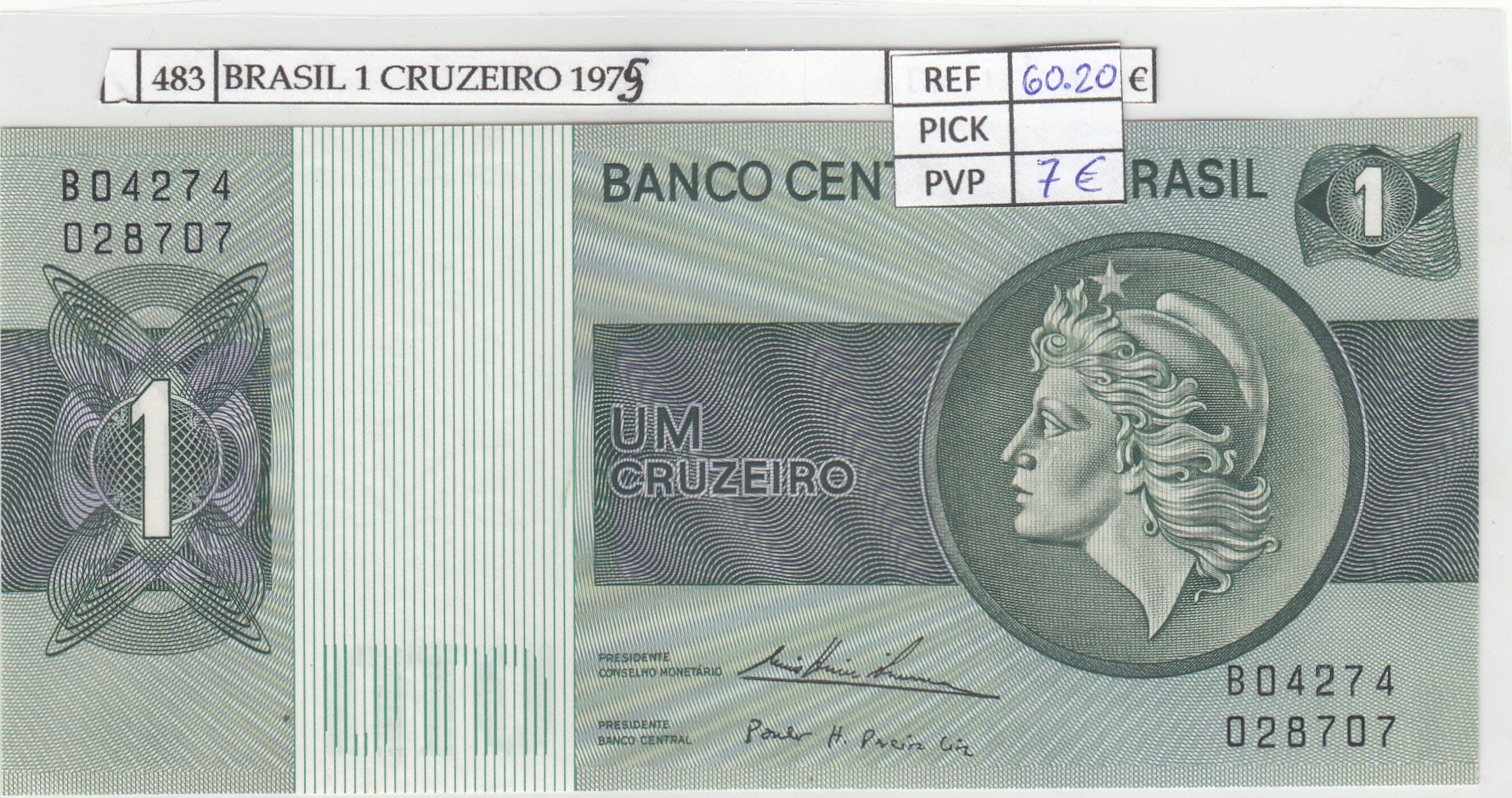 imagen-13-17434.jpg BILLETE BRASIL 1 CRUZEIRO 1975 P-191Аb - Imagen 1