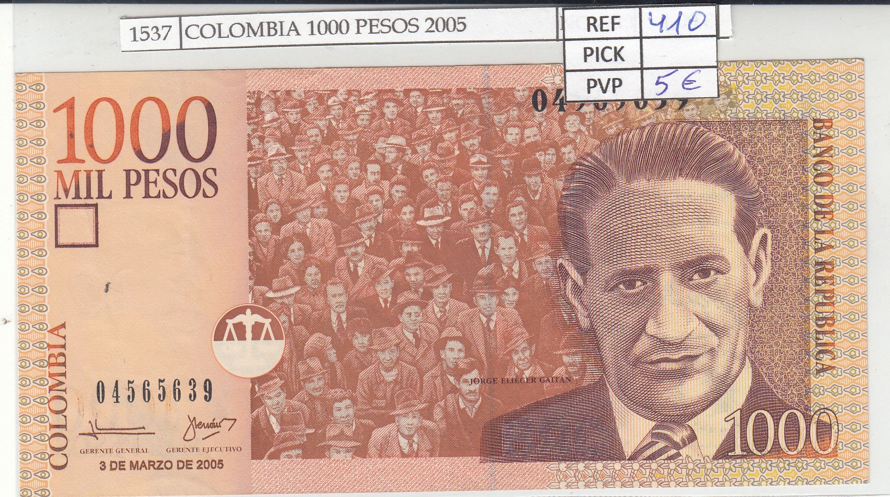 imagen-13-17542.jpg BILLETE COLOMBIA 1.000 PESOS 2005 P-450i N01537 - Imagen 1