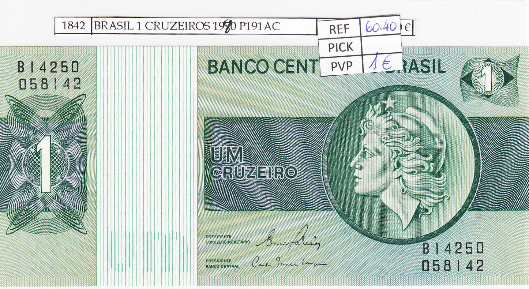 imagen-13-17570.jpg BILLETE BRASIL 1 CRUZEIROS 1980 P-191Аc N01842 - Imagen 1