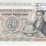 BILLETE COLOMBIA 20 PESOS ORO 1982 P-409d.3 N01897