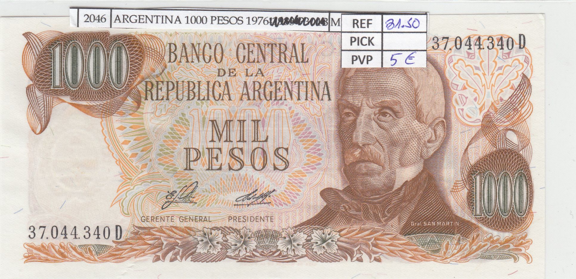 imagen-13-17625.jpg BILLETE ARGENTINA 1.000 PESOS 1976 P-304a N02046 - Imagen 1