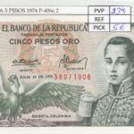BILLETE COLOMBIA 5 PESOS 1974 P-406e.2