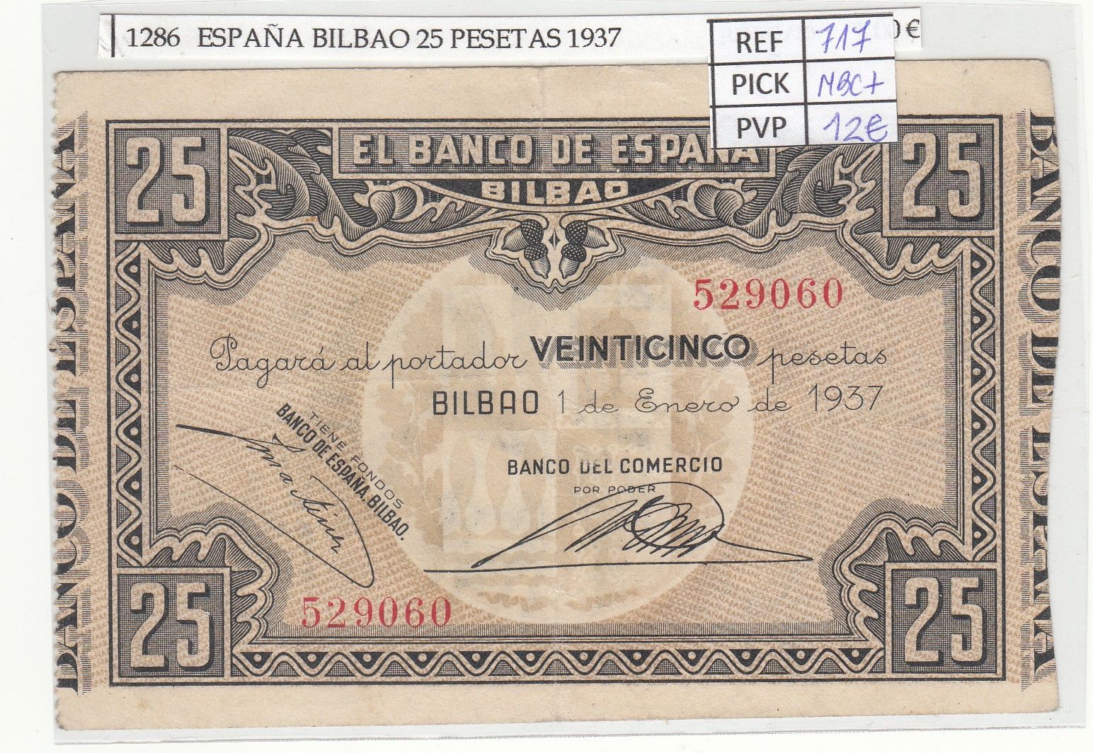 imagen-13-17784.jpg BILLETE ESPAÑA BILBAO 25 PESETAS 1937 P-S563b MBC+ - Imagen 1