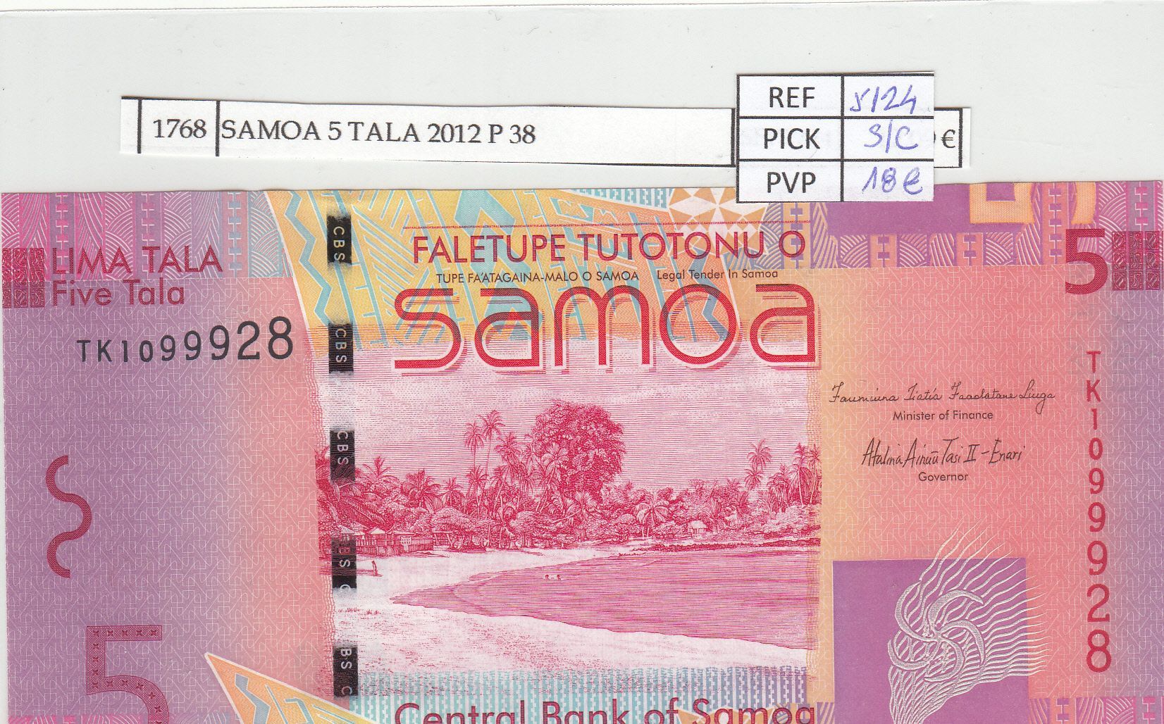 imagen-13-17944.jpg CRJ1768 BILLETE SAMOA 5 TALA 2014 P-31e SIN CIRCULAR - Imagen 1