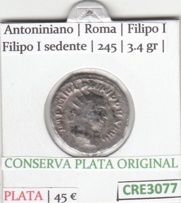 imagen-13-17985.jpg CRE3077 MONEDA ROMANA ANTONINIANO ROMA FILIPO I FILIPO I SEDENTE 245 - Imagen 1
