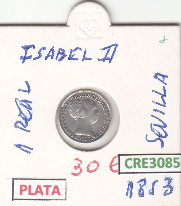 imagen-13-17993.jpg CRE3085 MONEDA ESPAÑA ISABEL II 1 REAL 1853 SEVILLA PLATA MBC - Imagen 1