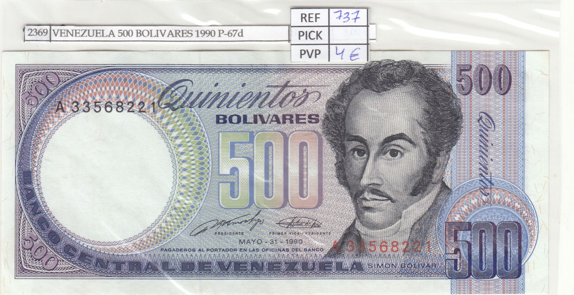 imagen-13-18275.jpg BILLETE VENEZUELA 500 BOLIVARES 1990 P-67d - Imagen 1