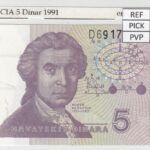 BILLETE CROACIA 5 DINARA 1991 P-17a
