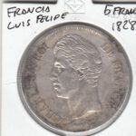 CR2226 MONEDA FRANCIA LUIS FELIPE 5 FRANCOS 1828 PLATA MBC