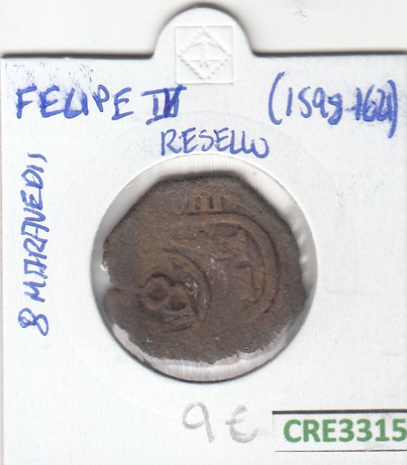 imagen-13-18602.jpg CRE3315 MONEDA ESPAÑA FELIPE IV RESELLO 8 MARAVEDIS BC - Imagen 1