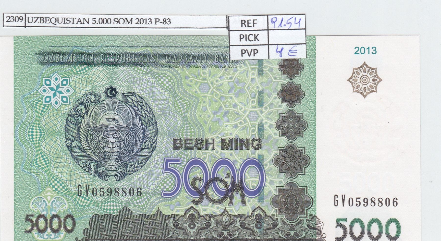 imagen-13-18840.jpg BILLETE UZBEKISTAN 5.000 SOMONI 2013 P-83 - Imagen 1
