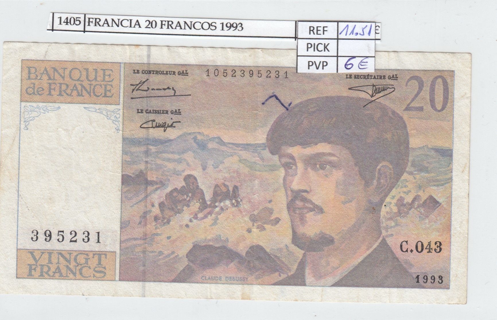 imagen-13-18981.jpg CRJ1405 BILLETE FRANCIA 20 FRANCOS 1993 P-151g - Imagen 1