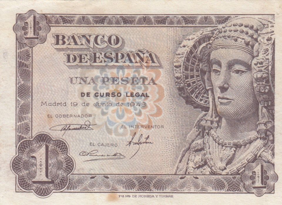 imagen-13-19636.jpg CRBS1285 BILLETE ESPAÑA 1 PESETA 1948 SIN SERIE EBC - Imagen 1