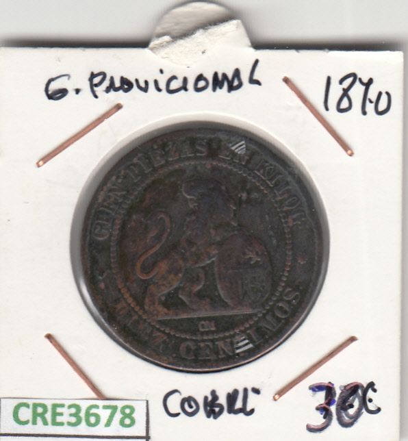 imagen-13-19721.jpg CRE3678 MONEDA ESPAÑA 10 CENTIMOS GOBIERNO PROVISIONAL 1870 COBRE - Imagen 1