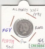 CRE3694 MONEDA ESPAÑA 50 CENTIMOS ALFONSO XIII 1894 PGV PLATA RARA