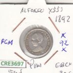 CRE3697 MONEDA ESPAÑA 50 CENTIMOS ALFONSO XIII 1892 *92 PGM PLATA EBC
