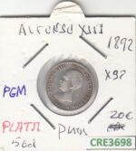 CRE3698 MONEDA ESPAÑA 50 CENTIMOS ALFONSO XIII 1892 *92 PGM PLATA