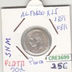 CRE3699 MONEDA ESPAÑA 50 CENTIMOS ALFONSO XII 1881*81 SNM PLATA