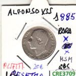 CRE3709 MONEDA ESPAÑA 1 PESETA ALFONSO XII 1885 MSM PLATA BC RARA